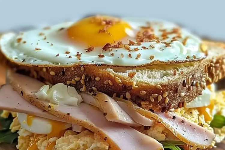 نان تست سبوس دار با سینه بوقلمون و تخم مرغ آب پز